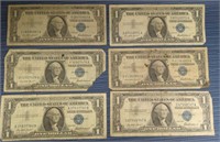 6x silver certificate. 1957 bank note lot