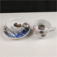 Vintage Tea Items Plate, Cups, Spoons