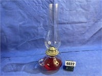 Glass Oil Lamp w/Handle &Chimney & Oil, 15"T