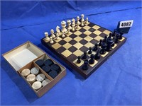 Wood Chess Pieces & Box, Made In Japan,