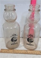 2 - 1 Qt Glass Marigold Dairies Cream Bottles
