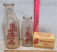 2 -Red Oak Grove Milk Bottles & Red Oak Butter Box
