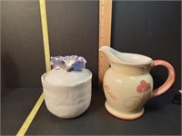 Ceramic Pitcher and Ceramic Pansy Candle