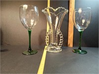 Imperial Glass Vase and 2 Wine glasses