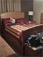 Oak queen size bed - headboard,footboard,