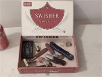 cigar box with pocket knives & misc