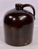 Pottery jug, brown glaze, 9" dia., 11"T