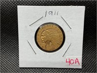 1911 $5 INDIAN HEAD HALF EAGLE GOLD COIN