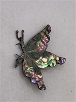 STERLING SILVER/SHELL BUTTERFLY BROOCH-MEXICO