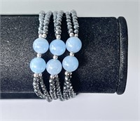 Sterling Aqua Marine/Hematite Bracelet 33 Grams