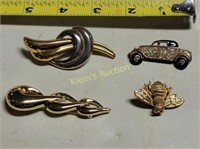 4 mcm brooches pave car, enameled , bee++