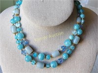 vtg blue pate de verre crystal art glass necklace
