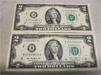 $2 Bills Federal Reserve Notes Lot Of 2 2013