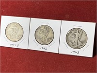 (3) MIX DATE UNITED STATES SILVER WALKING HALVES