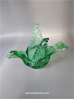 Vintage Green Glass Bird Dish- Nice!