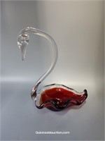 Vintage Blown Art Glass Swan Dish-Beautiful! 7"H x