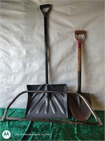 Steel edge snow shovel, short handle spade + saw