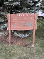 Hole 5, large wooden golf sign approximately 5ft