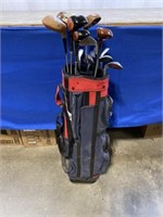 Burton golf bag with vintage clubs including