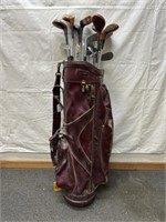 Burton Manufacturing golf bag with vintage woods