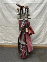 Old Golf bag with old woods and irons