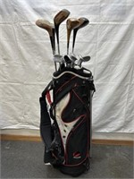 Hunter brand golf stand bag with mostly Cleveland