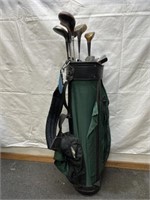 Arnold Palmer golf bag with vintage woods and