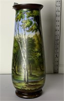HAND PAINTED VASE 14" H SWANS IN THE LAKE GREAT