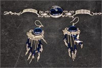 Vintage Blue Stone Dangle Earrings & Bracelet