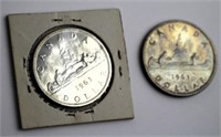 TWO CANADIAN 1963 SILVER DOLLARS