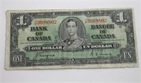 1937 BANK OF CANADA ONE DOLLAR NOTE