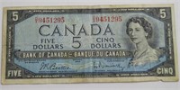 1954 BANK OF CANADA FIVE DOLLAR BILL