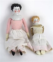 TWO EARLY PORCELAIN DOLLS