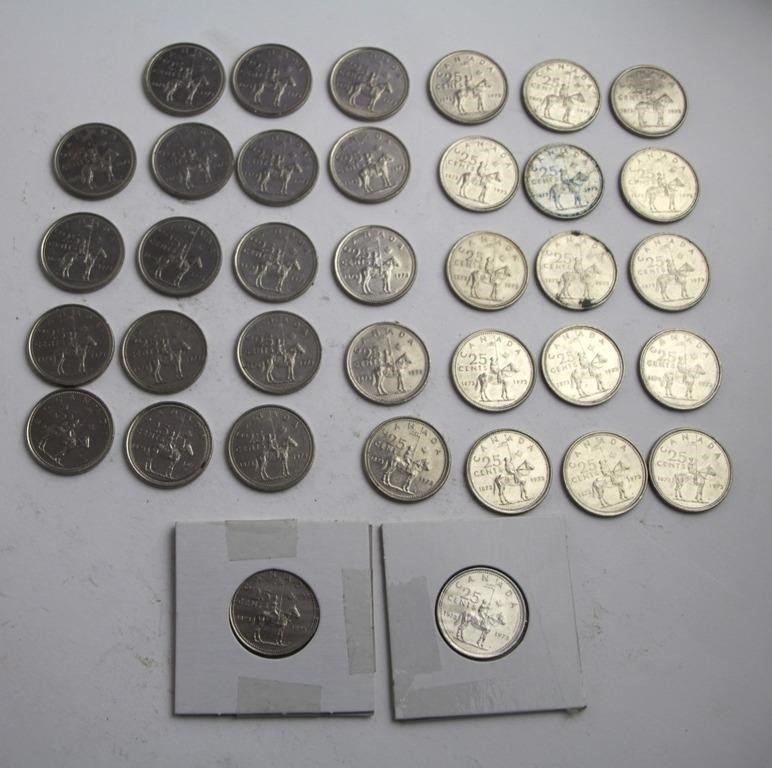 THIRTY SIX CANADIAN 1973 MOUNTIE QUARTERS
