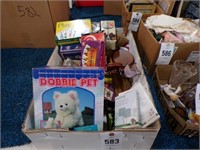 Box w/ Dobbie Pet, games, glasses, misc.