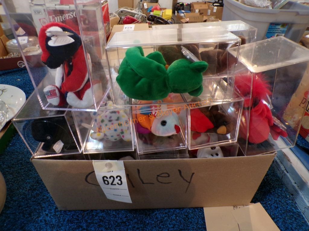 Box of beenie babies in cases (CAILEY)