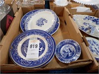 Flat of Willow ware plates