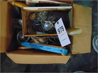 BOX OF OLD EYEGLASSES AND KITCHEN GADGETS