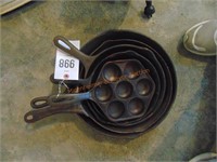 5 CAST IRON SKILLETS INC 12" LODGE AND MUFFIN PAN