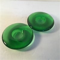 PAIR GREEN IITTALA GLASS VOTIVES