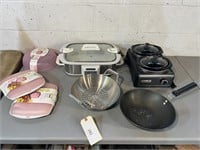 OINK OINK BACON COOKING DISHES AND 2 CROCK POTS