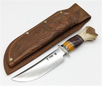 James Behring Scagel Hunting Knife w Tooled Sheath
