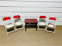 Wooden Childs Table & 4 Metal Chairs