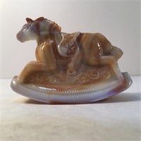 AGATE GLASS ROCKING HORSE PAPERWEIGHT