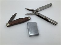 ZIPPO, LEATHERMAN, POCKET KNIFE-NEED CLEANING