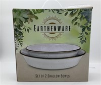 SET OF 2 EARTHENWARE SHALLOW BOWLS NEW IN BOX