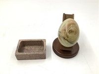 CARVED STONE SHAPES EGG AND DINOBONE BOX