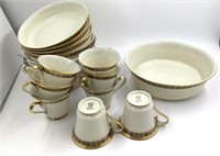 LENOX TUDOR BLUE AND GOLD TRIM -8 BOWLS, 8 COFFEE