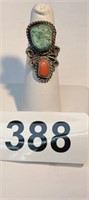 Sterling Silver, Turquoise, Coral ring sz. 5 1/2
