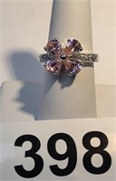 .925 sterling silver w/pink flower ring sz. 7